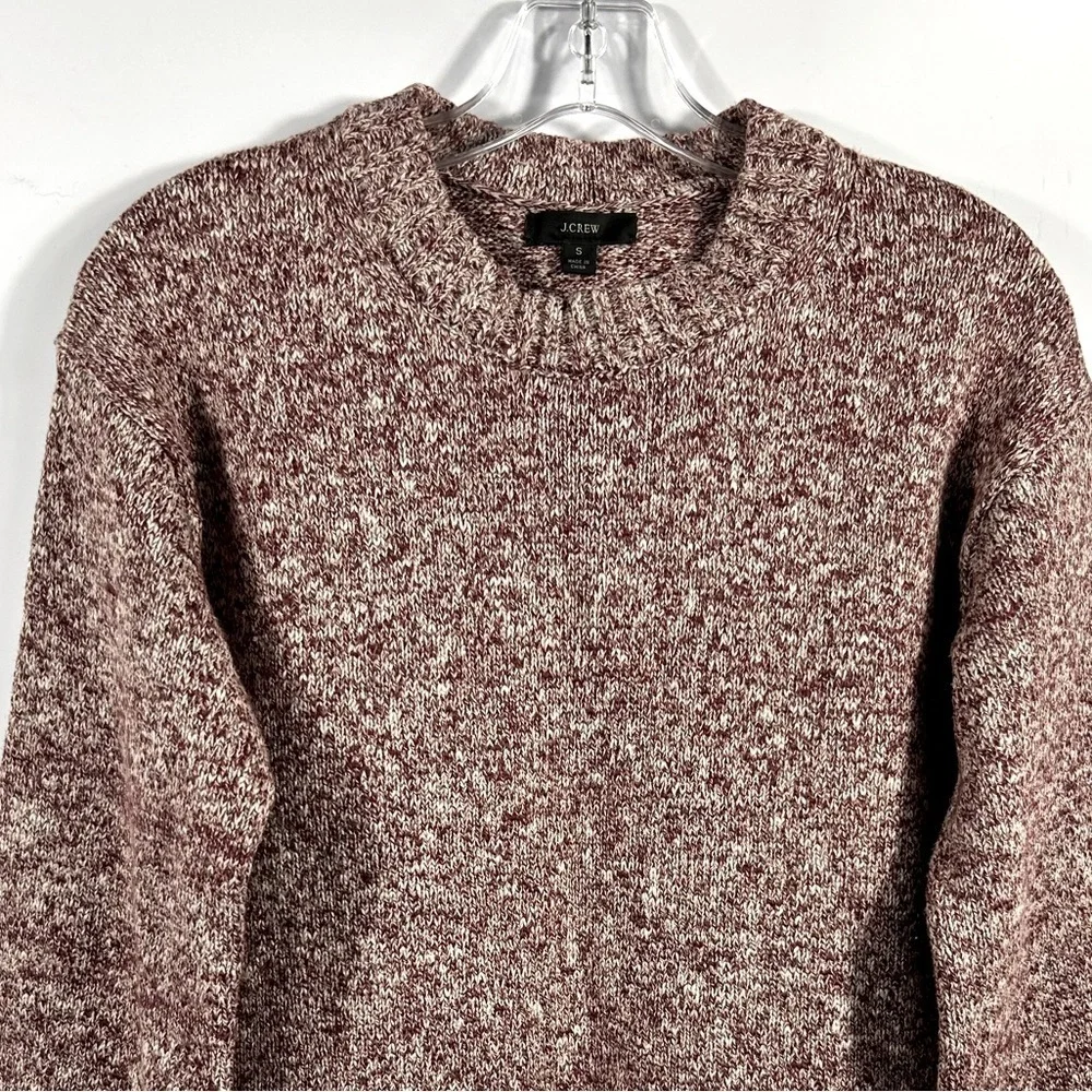 J.CREW Linen-Cotton Blend Knit Crewneck Sweater Puff Sleeves Red/White Size S